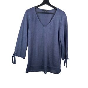 Sanctuary Knit linen Top sz M navy V-Neck Tie Sleeve Layered preppy money